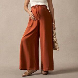 Maternity Rust Brown Casual Women's High Waist Wide Leg Pants